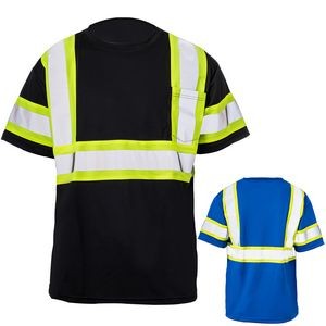 Hi Viz 3.8 Oz. Polyester Class 3 Reflective Tape Safety T-Shirt With Pocket